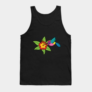 Colorful Hummingbird on Hibiscus Tropical Flower Tank Top